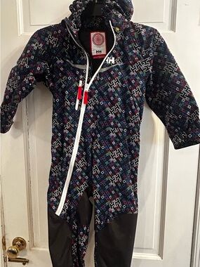 Helly Hansen Navy Kids Rain Suit with Multicolor Geo Accents